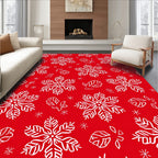 White Snowflake Red Background Rug