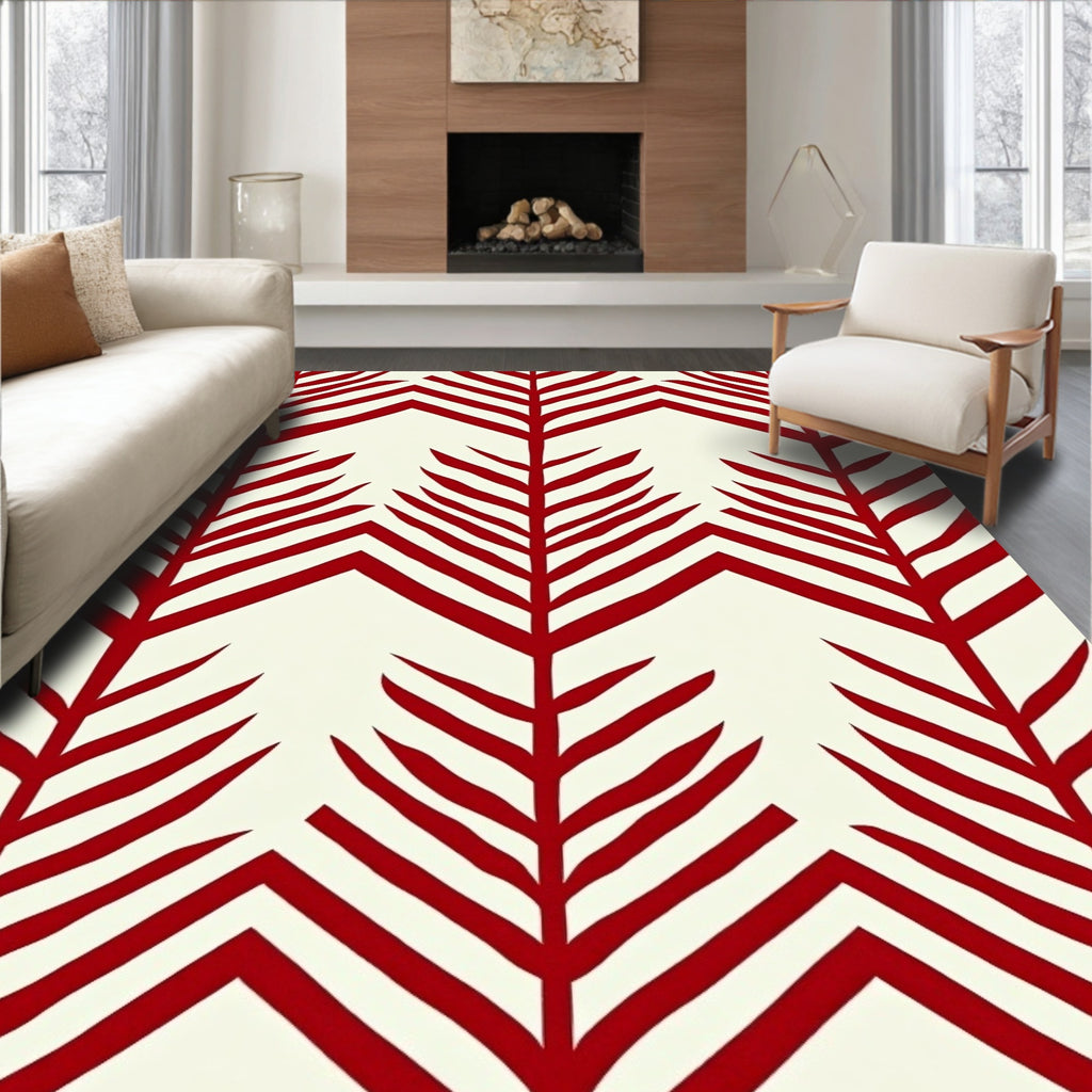 Bold Red Fern Chevron Pattern Rug