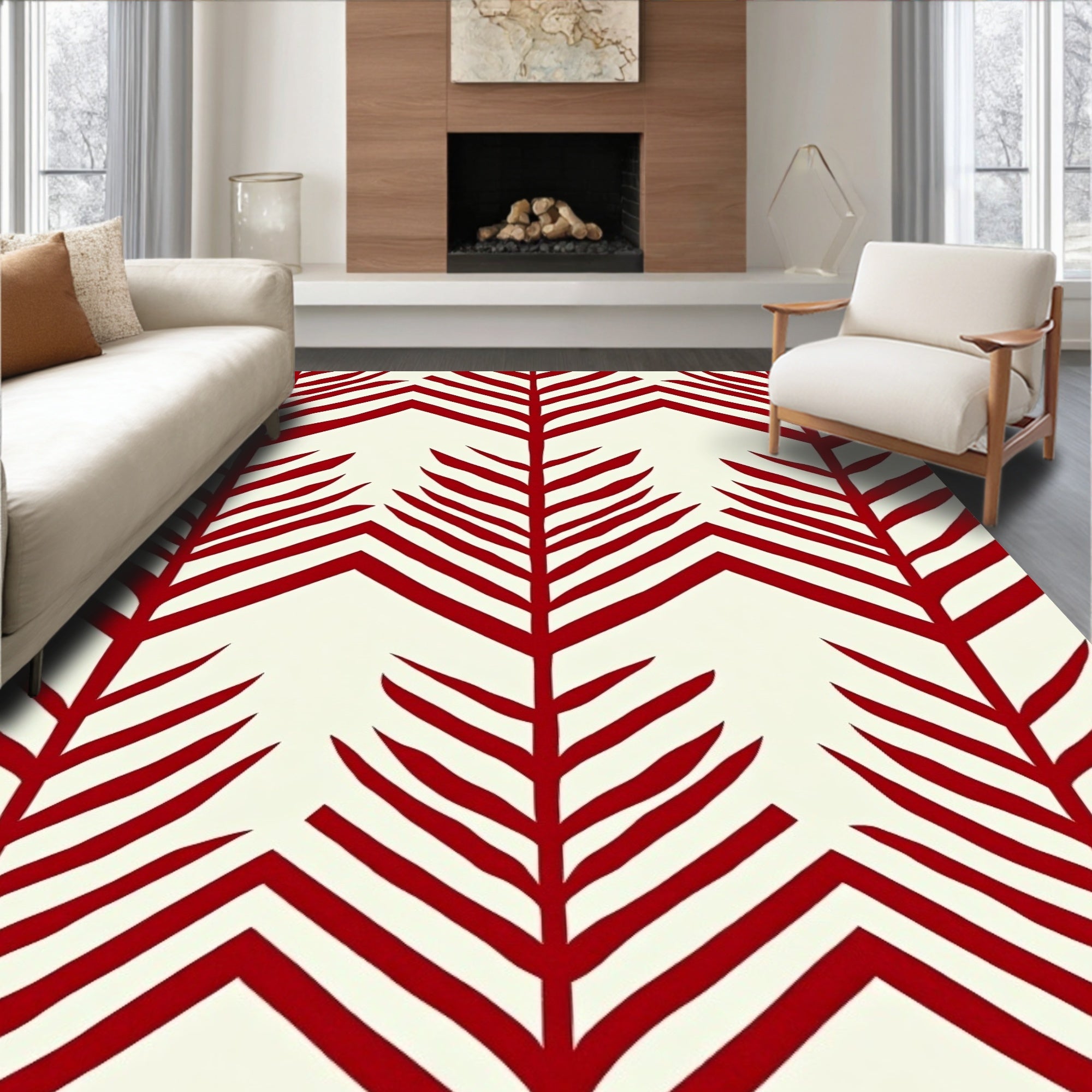 Bold Red Fern Chevron Pattern Rug