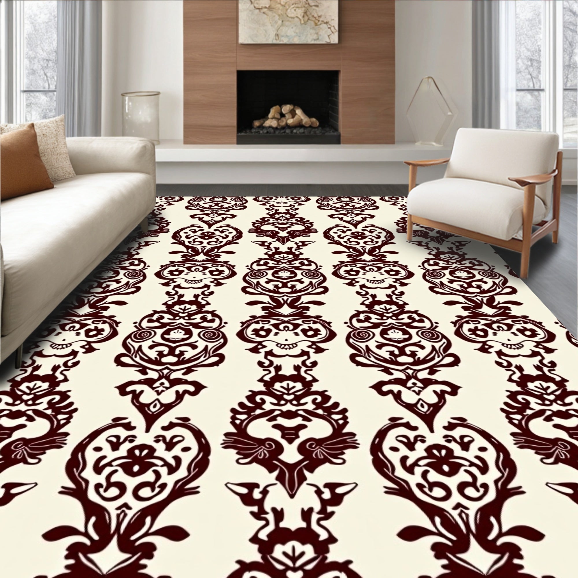 Damask Style Ornate Pattern Rug