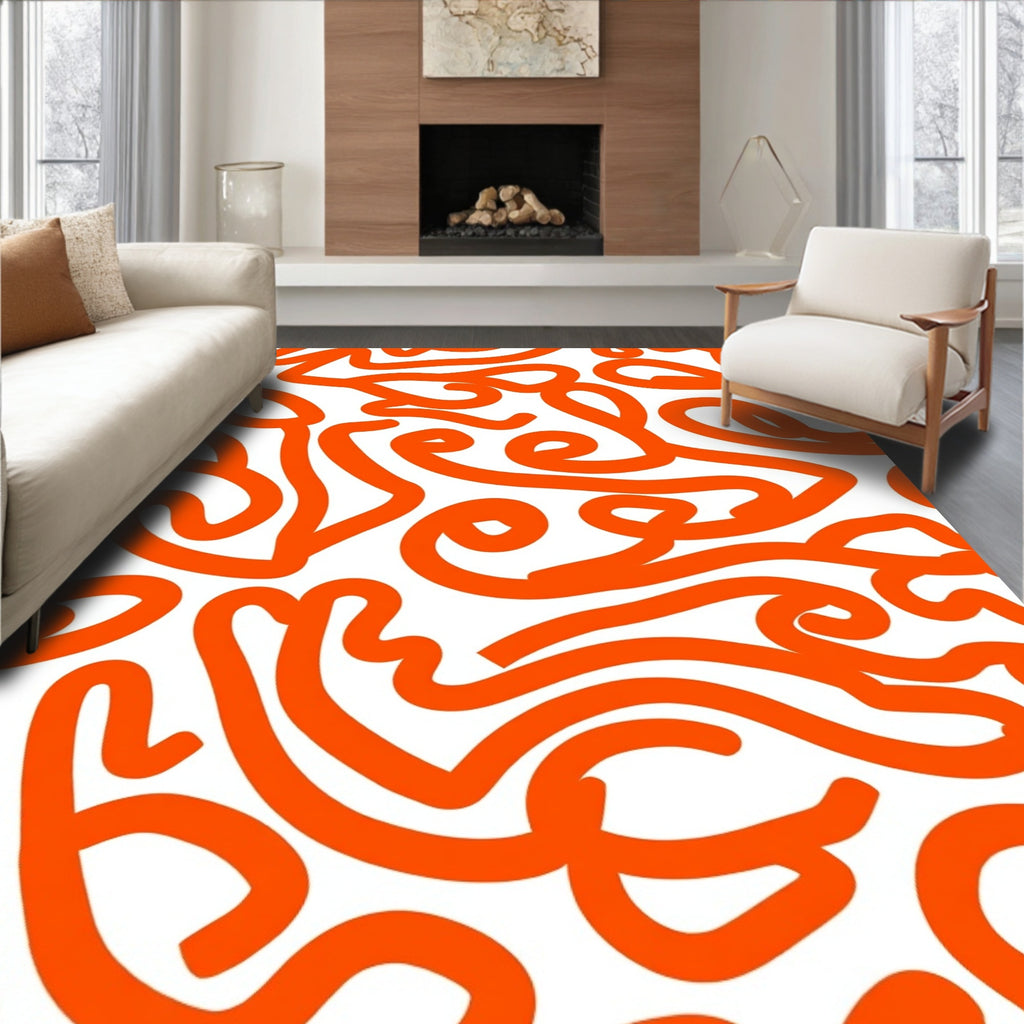 Orange Swirl Abstract Pattern Rug