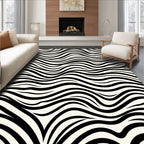 Cream Black Wavy Stripe Texture Rug