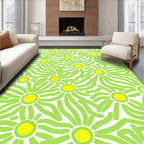 Whimsical Green Yellow Daisy Pattern Rug