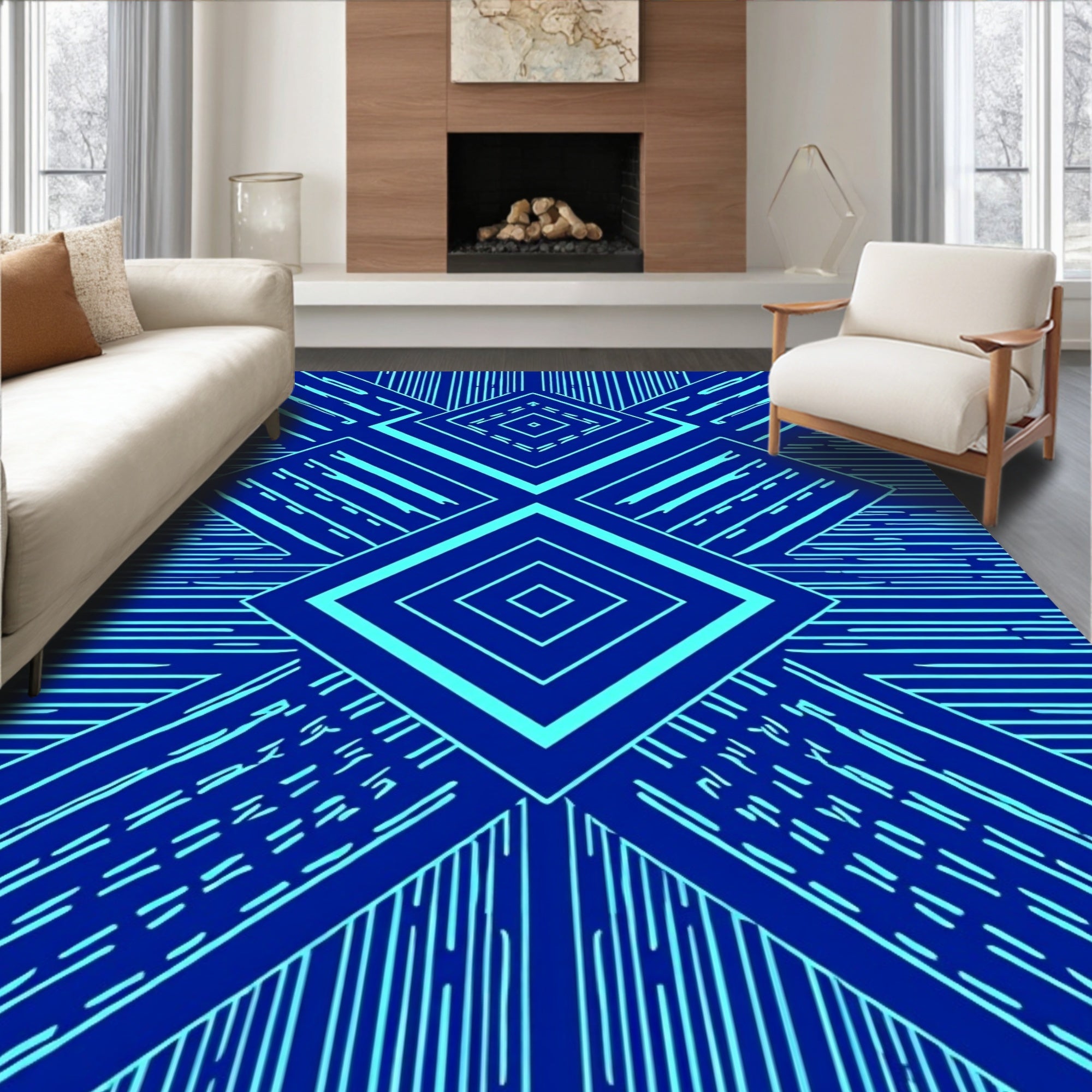 Abstract Geometric Diamond Lines Pattern Rug