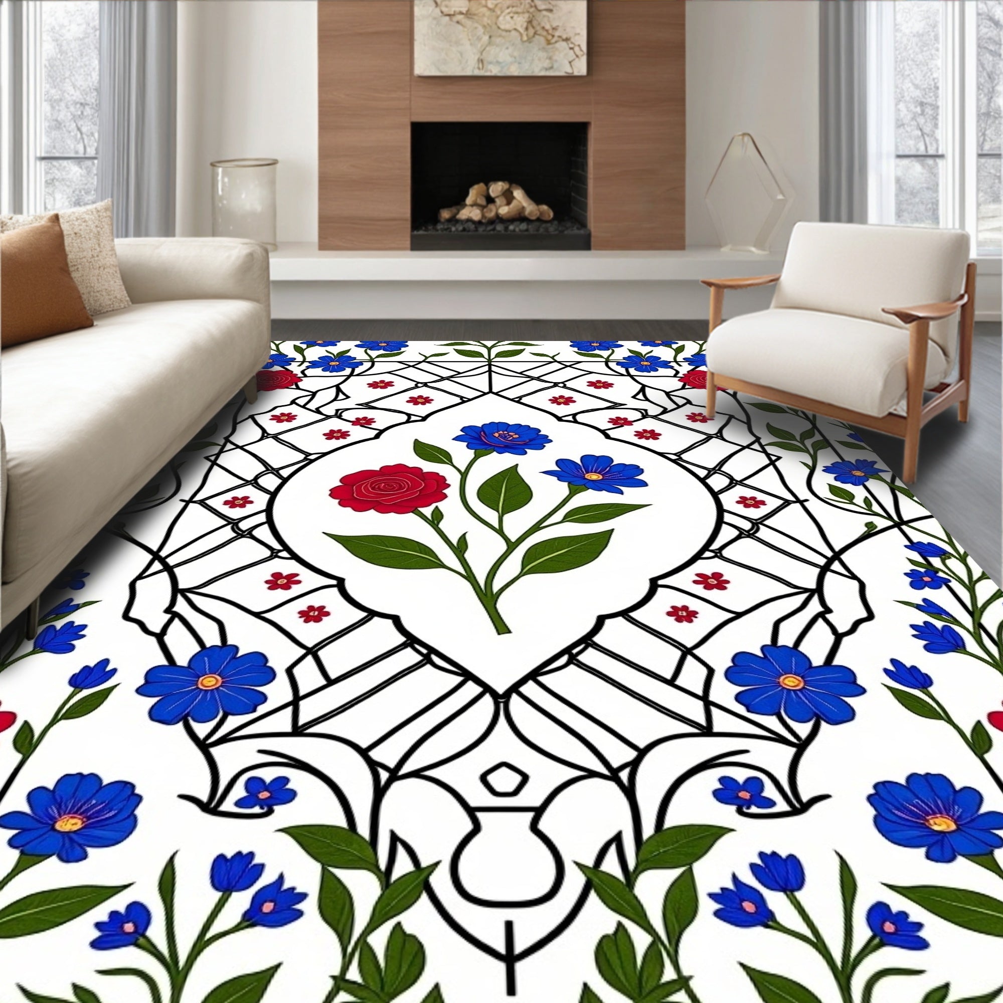 Vibrant Floral Arch Pattern Rug