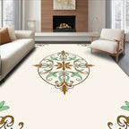 Brown Green Floral Scroll Medallion Rug