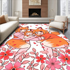 Enchanted Fox Family Floral Print Rug