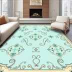 Aqua Teal Floral Medallion Art Nouveau Rug