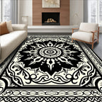 Black and Cream Sunburst Medallion Rug
