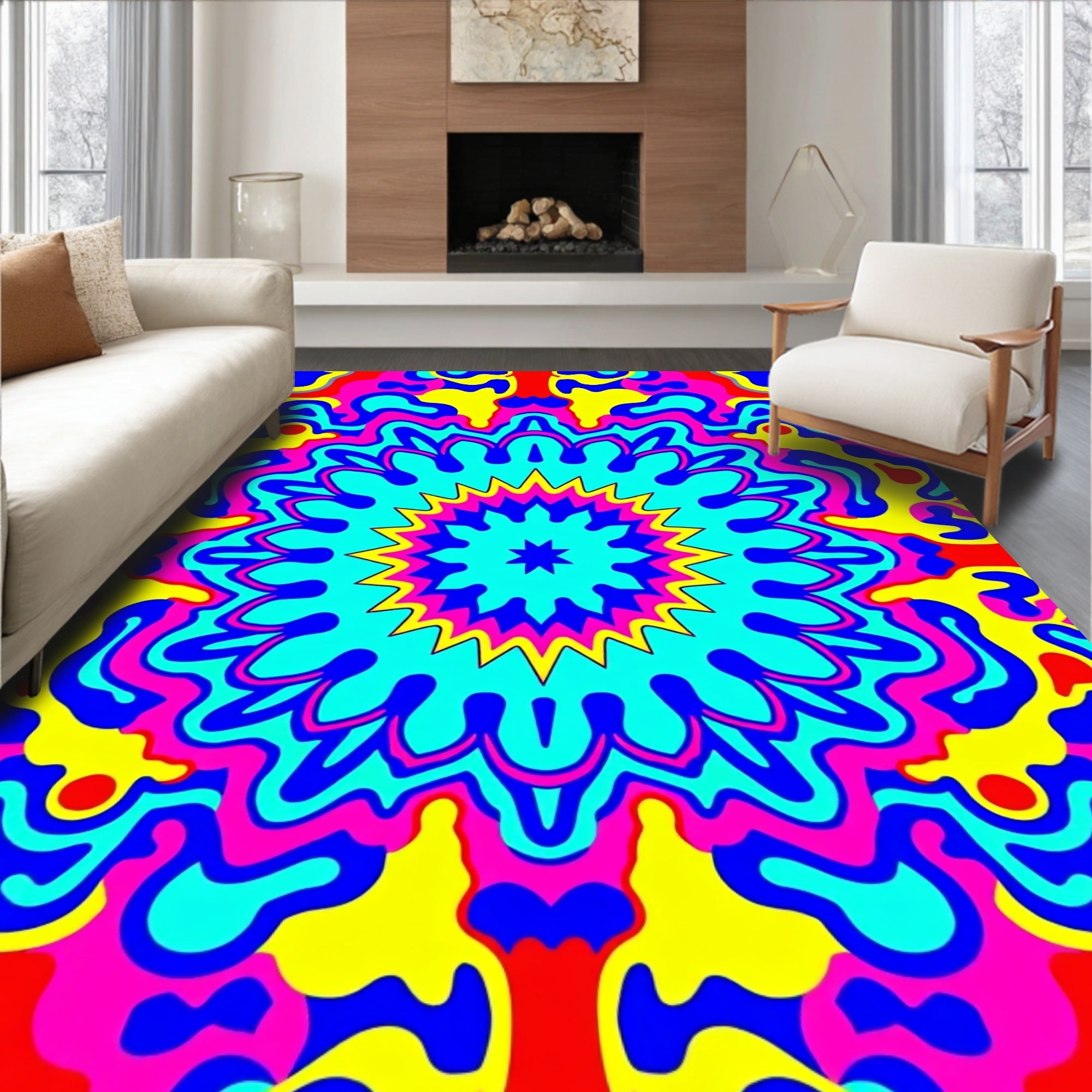 Radiant Psychedelic Floral Mandala Design Rug