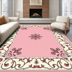 Pink Ivory Floral Scrollwork Pattern Rug