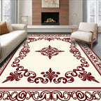 Ornate Dark Red Floral Border Design Rug