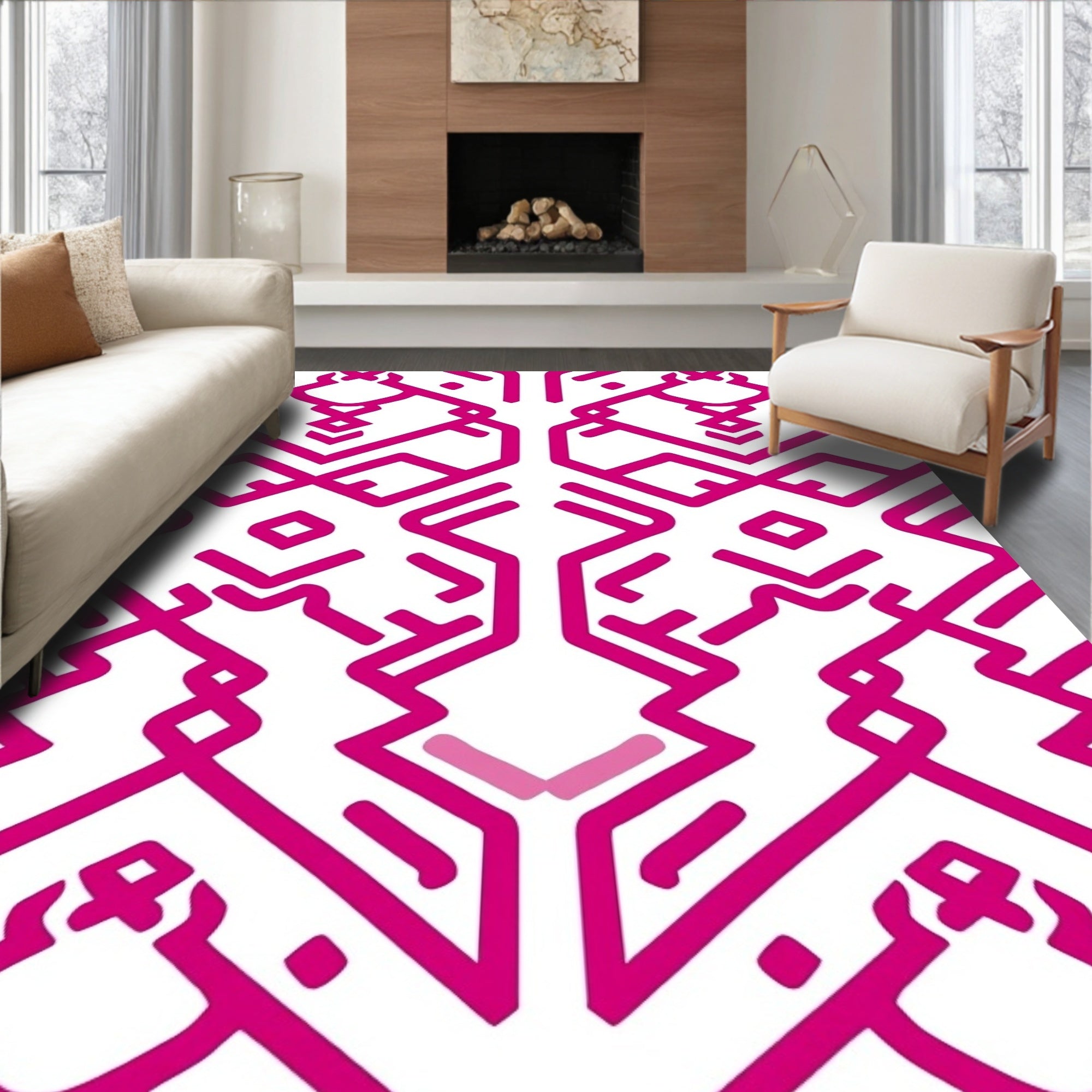 Bold Pink Geometric Abstract Design Rug
