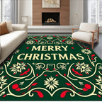 Festive Green Floral Christmas Medallion Rug