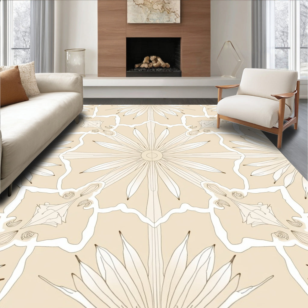 Neutral Tones Stylized Floral Medallion Rug