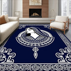 Elegant Woman With Geometric Pattern Border Rug