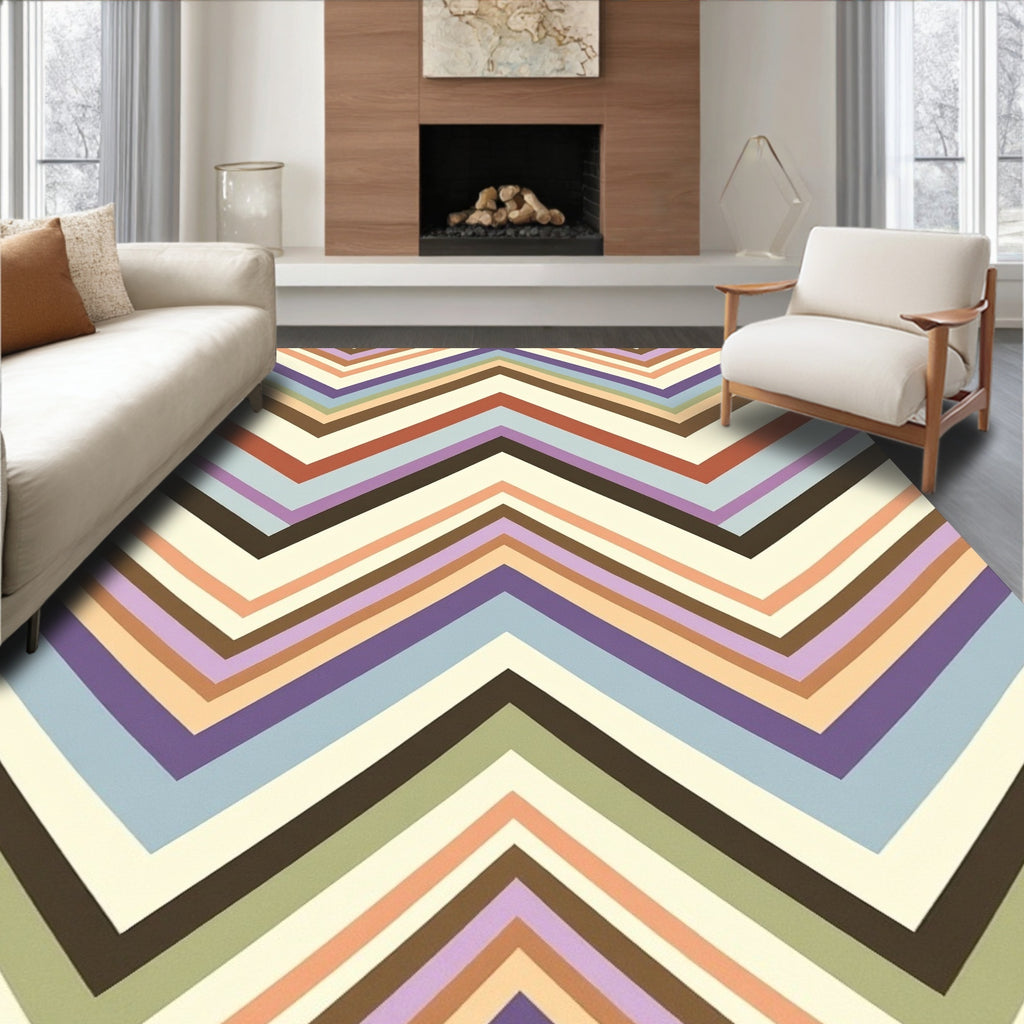 Muted Color Chevron Stripe Pattern Rug