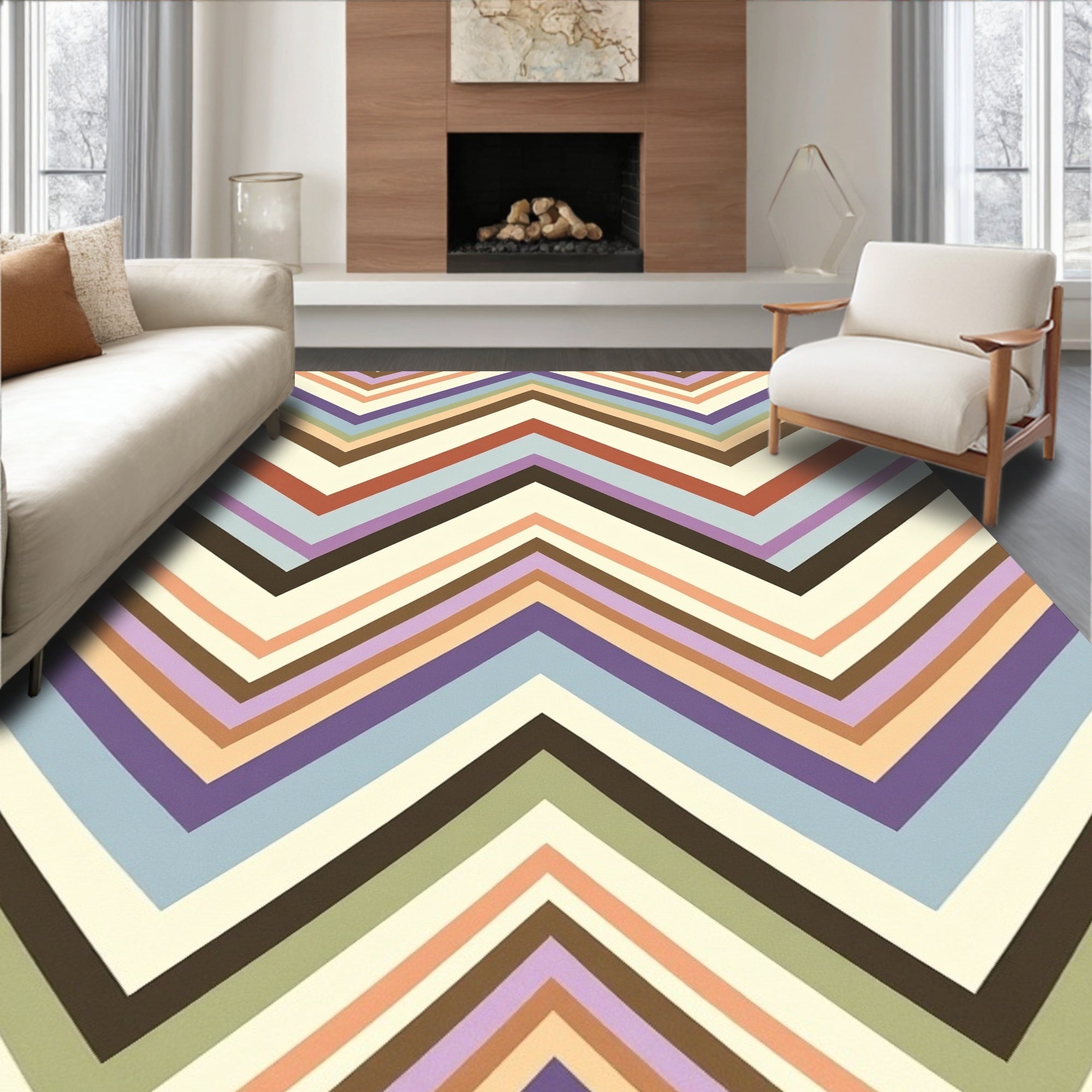 Muted Color Chevron Stripe Pattern Rug