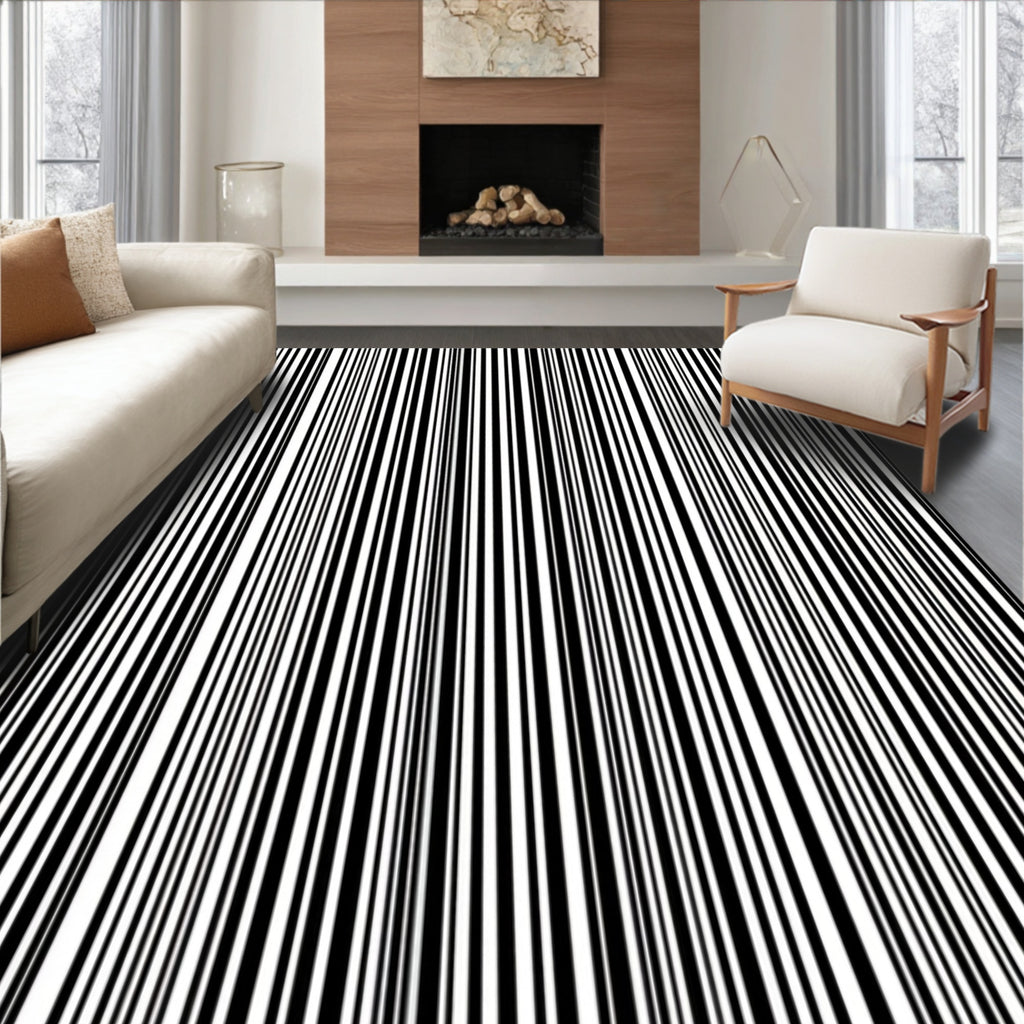 Abstract Black White Vertical Stripe Rug