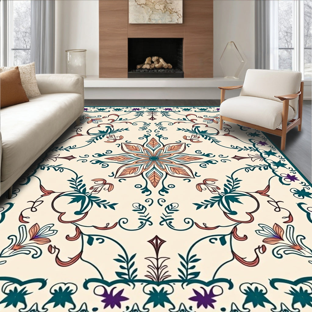 Floral Scrollwork Garden Inspired Design Rug