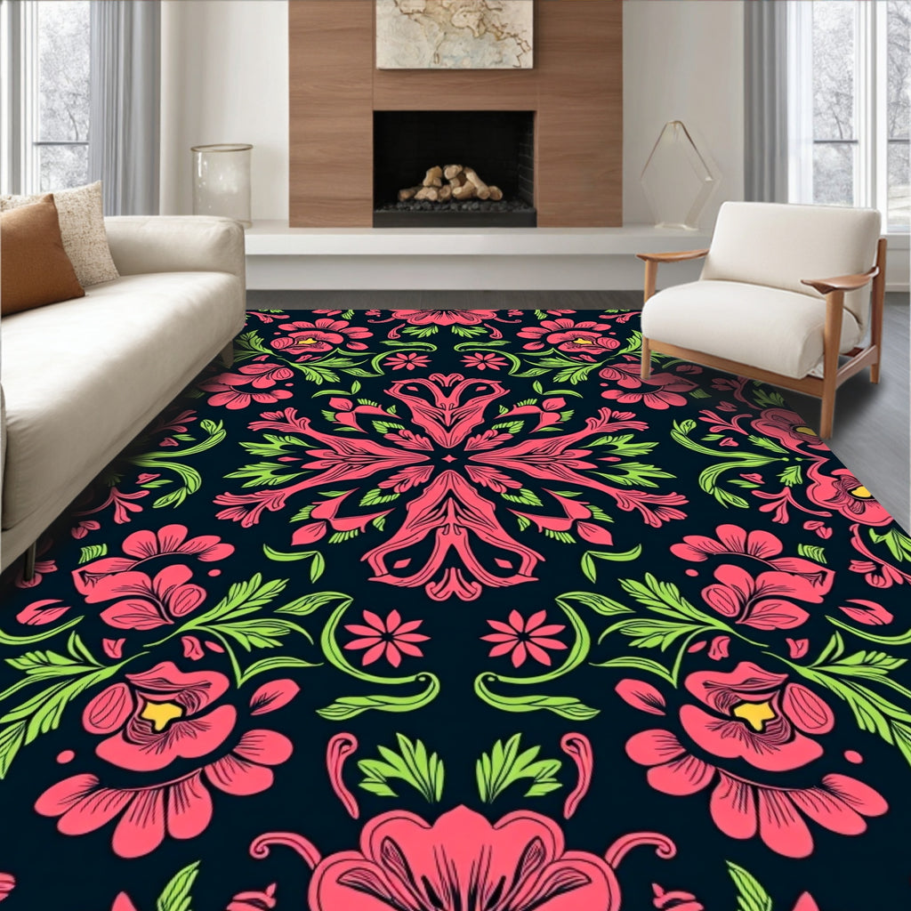 Vibrant Floral Mandala Pattern Rug