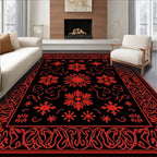Bold Red Floral Border Rug