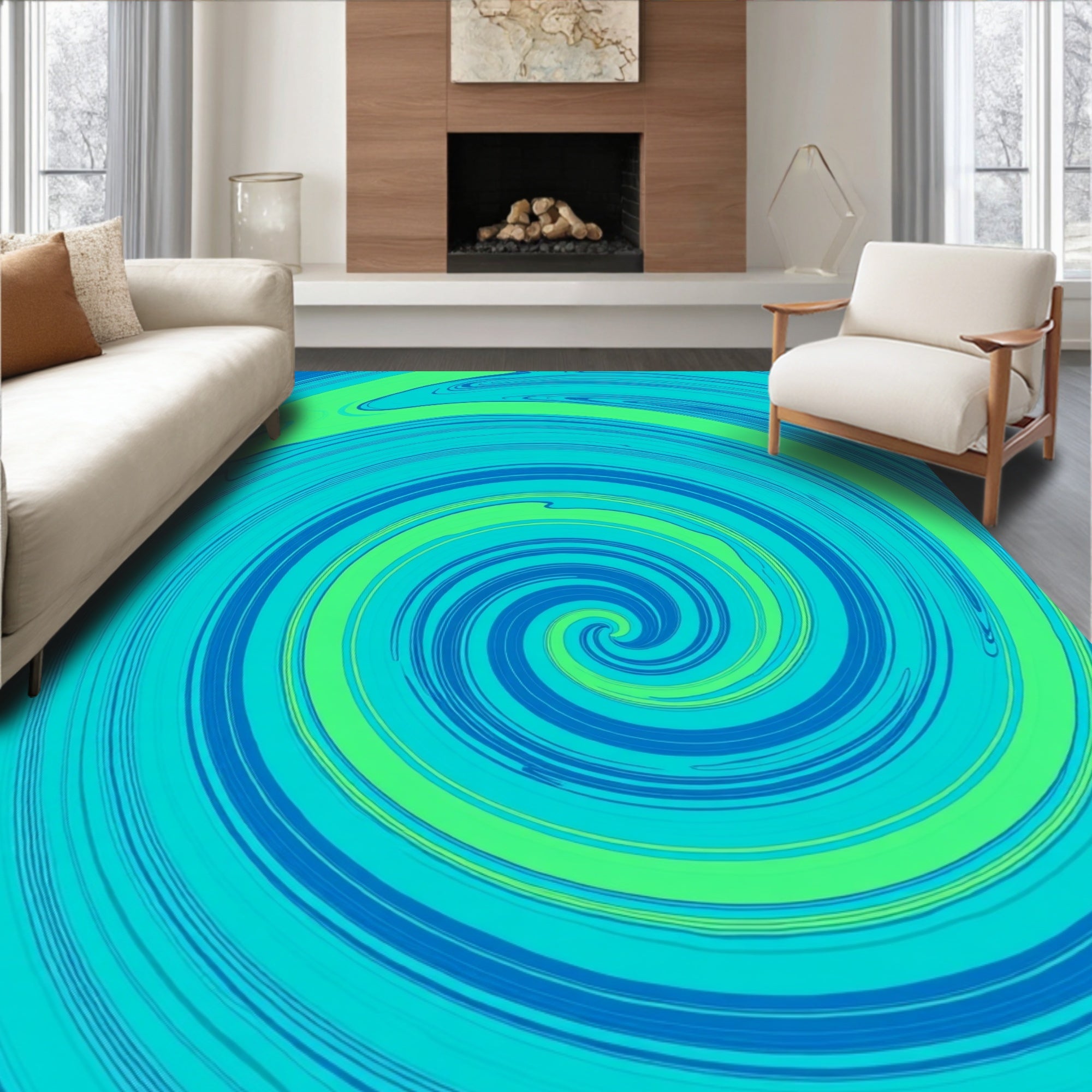 Ocean Swirl Abstract Patterned Rug