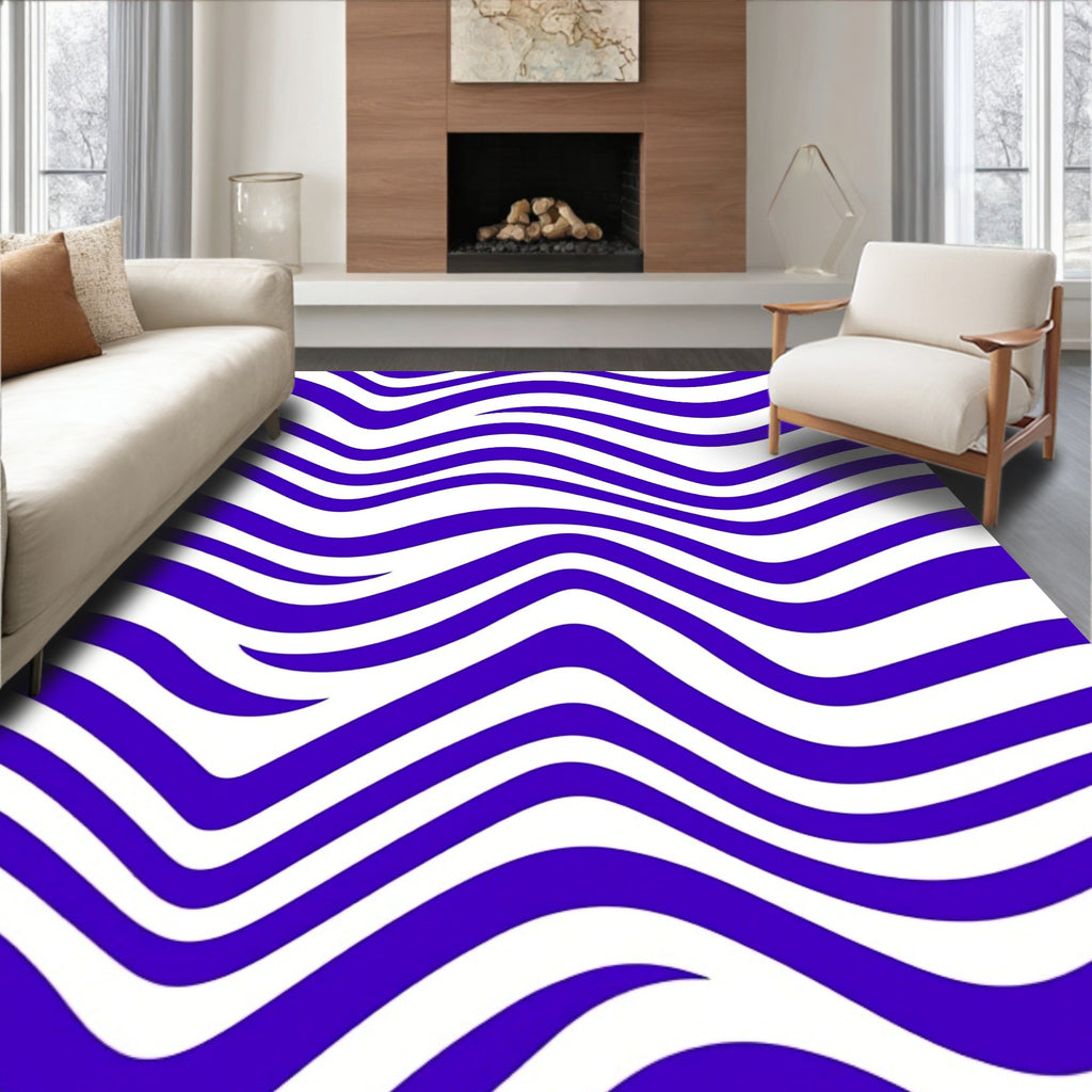 Bold Blue Wavy Stripe Pattern Rug