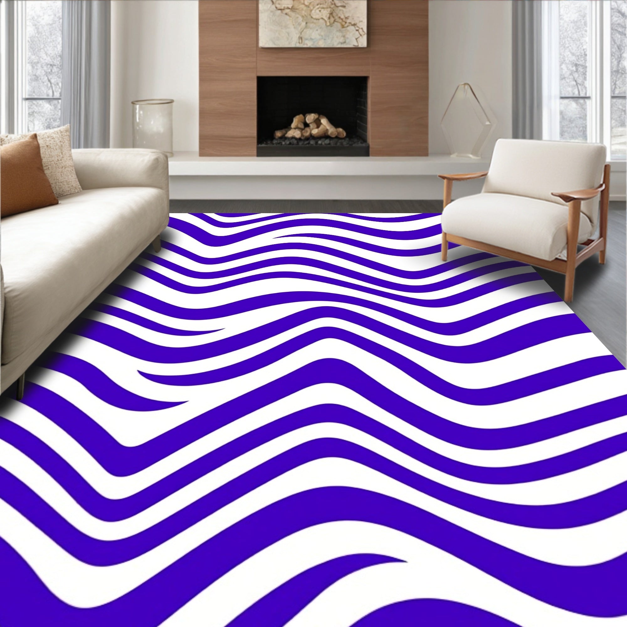 Bold Blue Wavy Stripe Pattern Rug