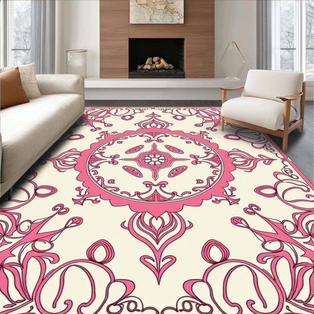 Pink Floral Tones Mandala Inspired Design Rug