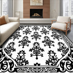 Classic Black White Damask Pattern Rug