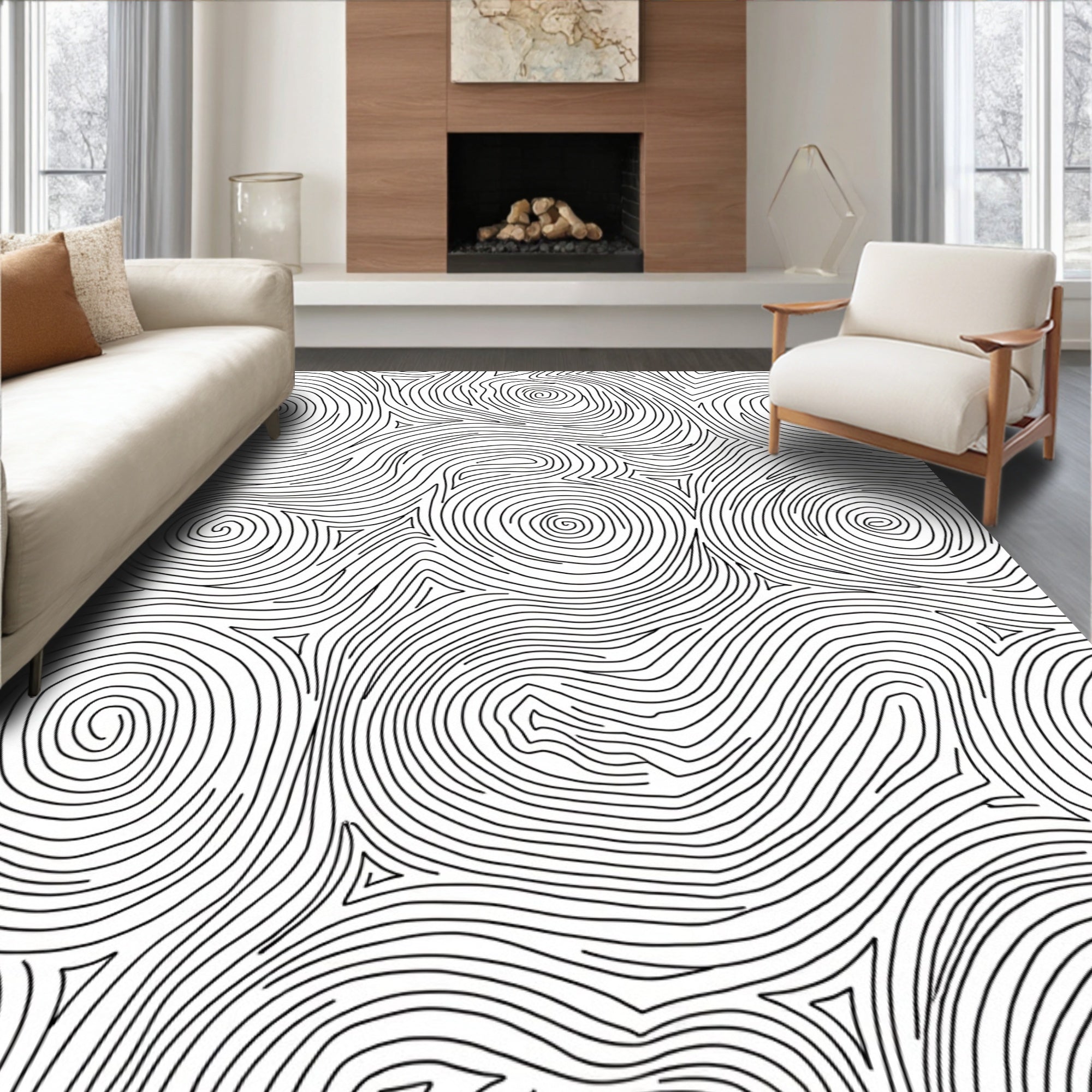 Abstract Swirl Line Art Design Rug