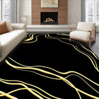 Golden Swirls on Black Background Rug