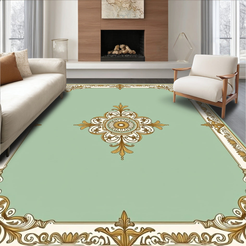 Elegant Gold And Cream Floral Design Rug