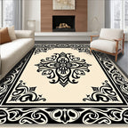 Ornate Black Cream Medallion Rug