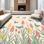 Whimsical Blue Birds Floral Pattern Rug