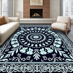 Light Blue Floral Mandala Patterned Rug