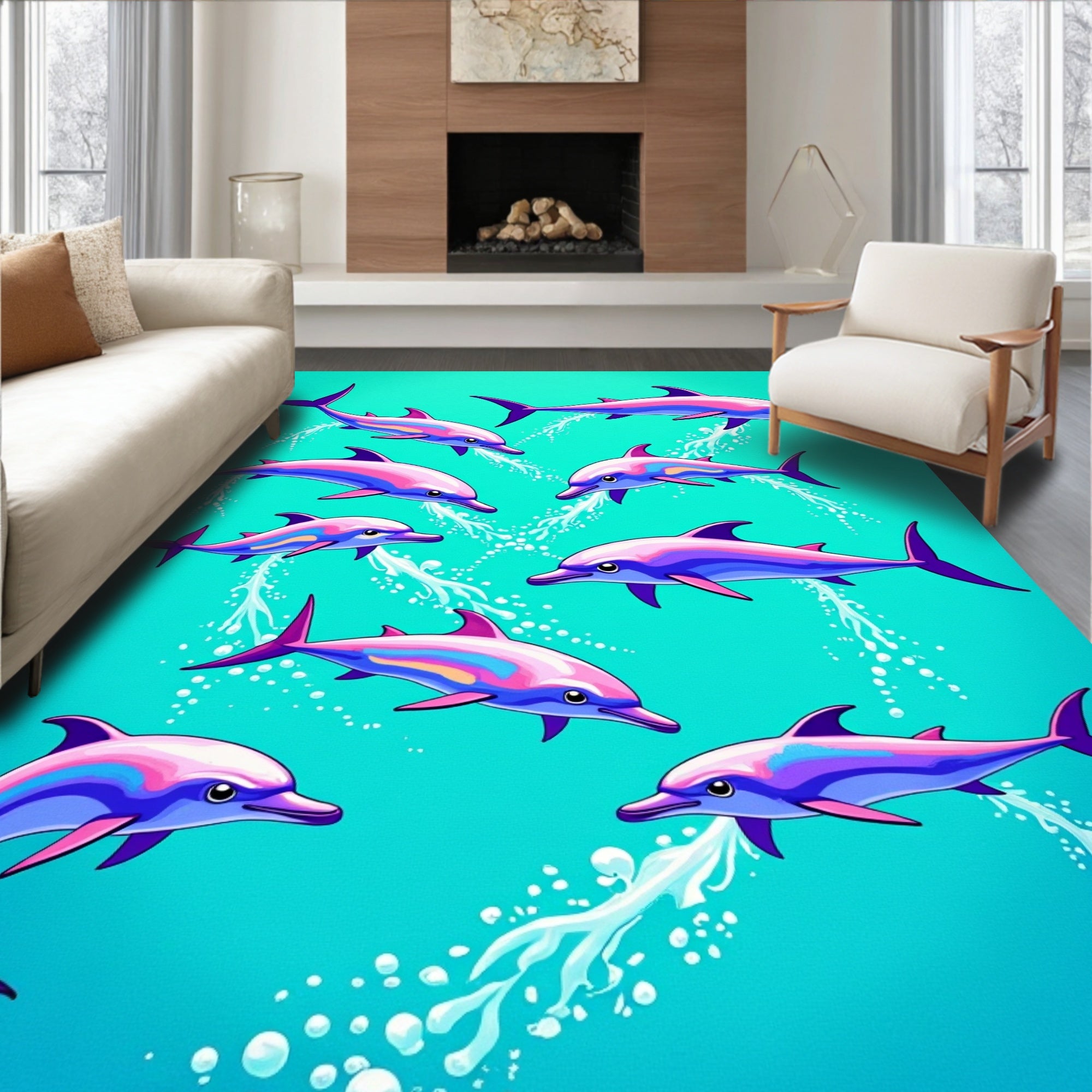 Colorful Dolphin Splash Pattern Rug