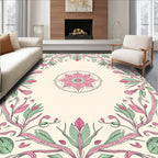 Pink Green Floral Mandala Pattern Rug