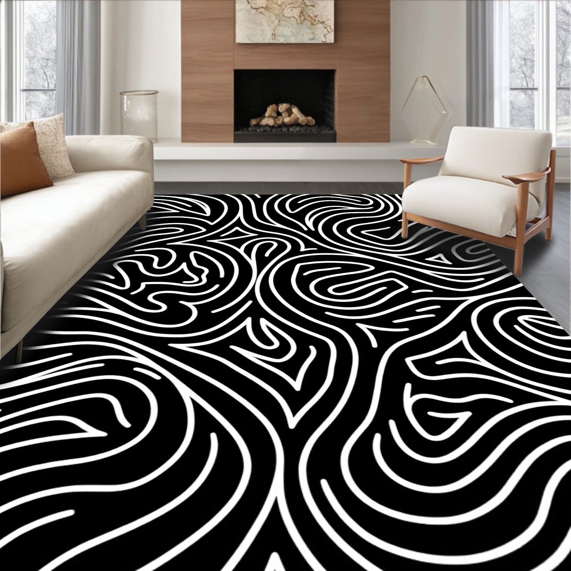 Bold Abstract Swirl Pattern Rug