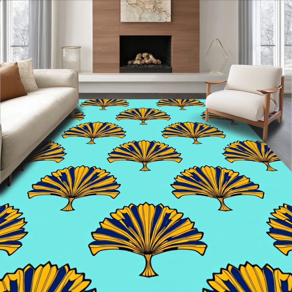 Blue Gold Fan Pattern Rug