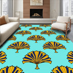 Blue Gold Fan Pattern Rug