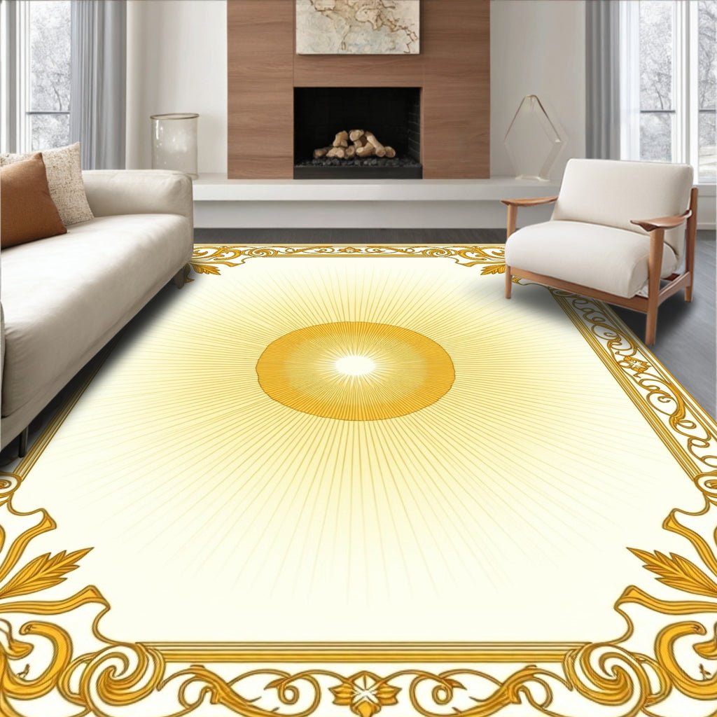 Golden Sunburst Ornate Scrollwork Rug