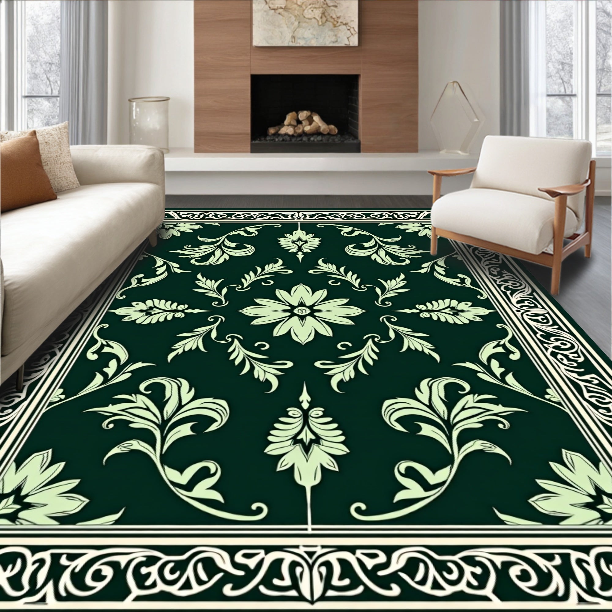 Elegant Floral Scrollwork Patterned Rug