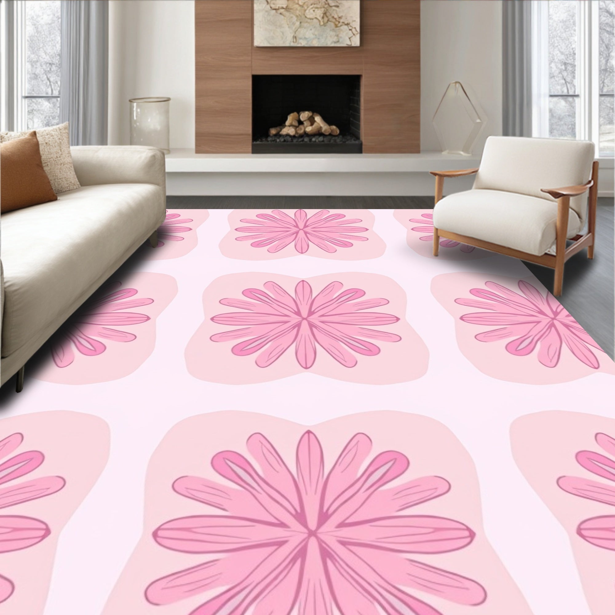 Pink Floral Pastel Pattern Rug