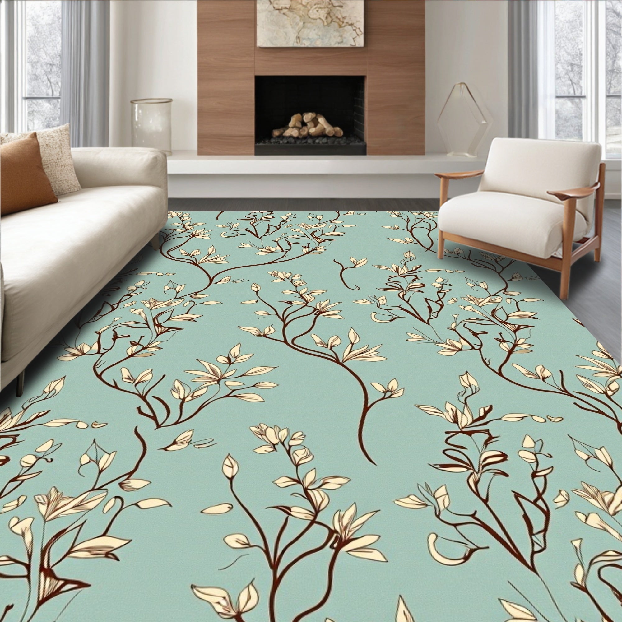 Delicate Botanical Vines Soft Pattern Rug