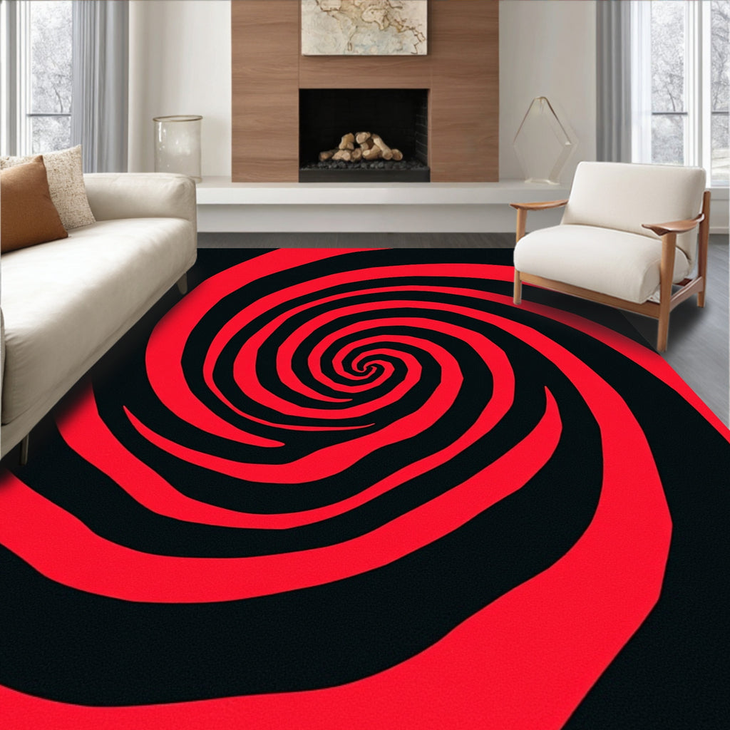 Red Black Swirl Abstract Pattern Rug