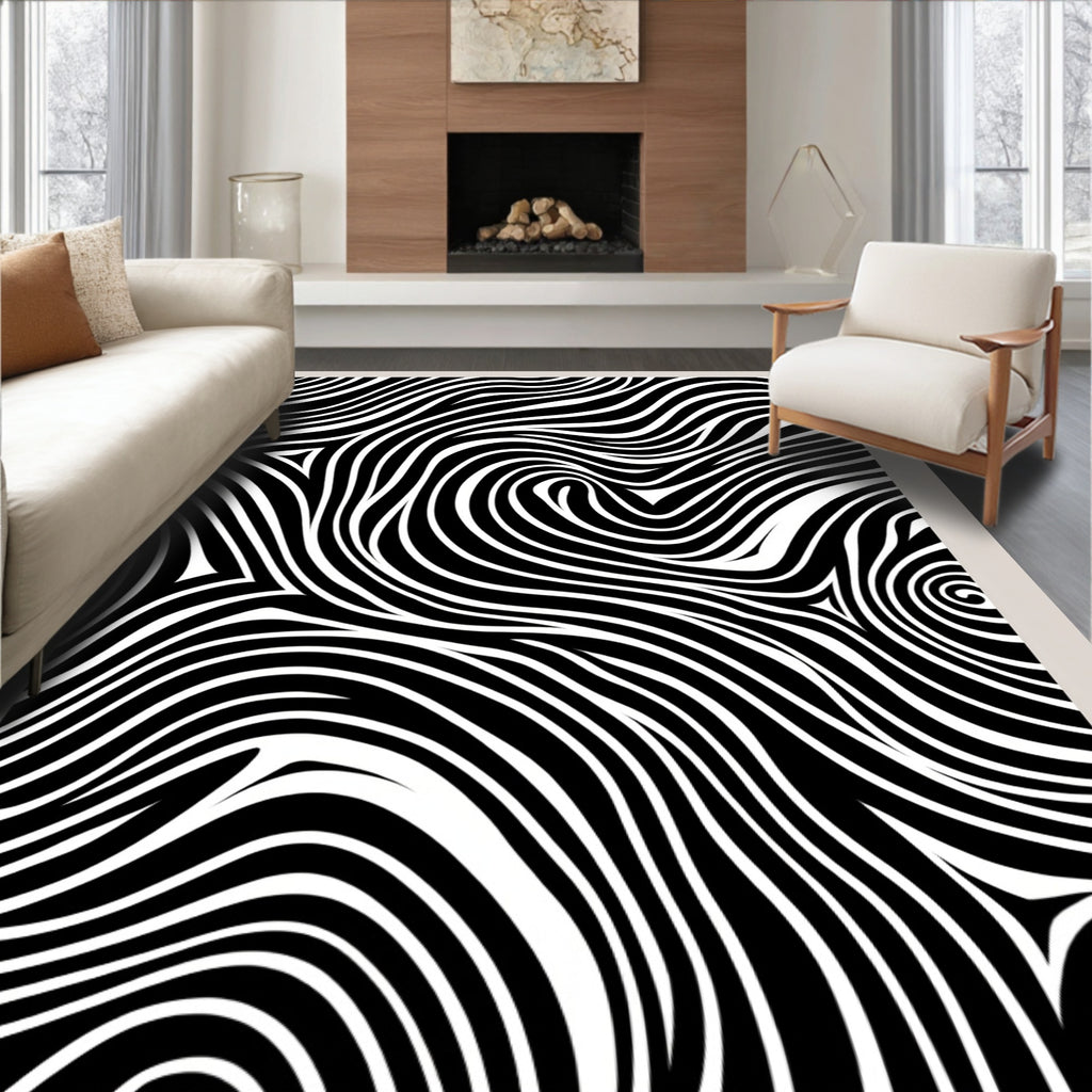 Organic Black And White Swirl Pattern Rug