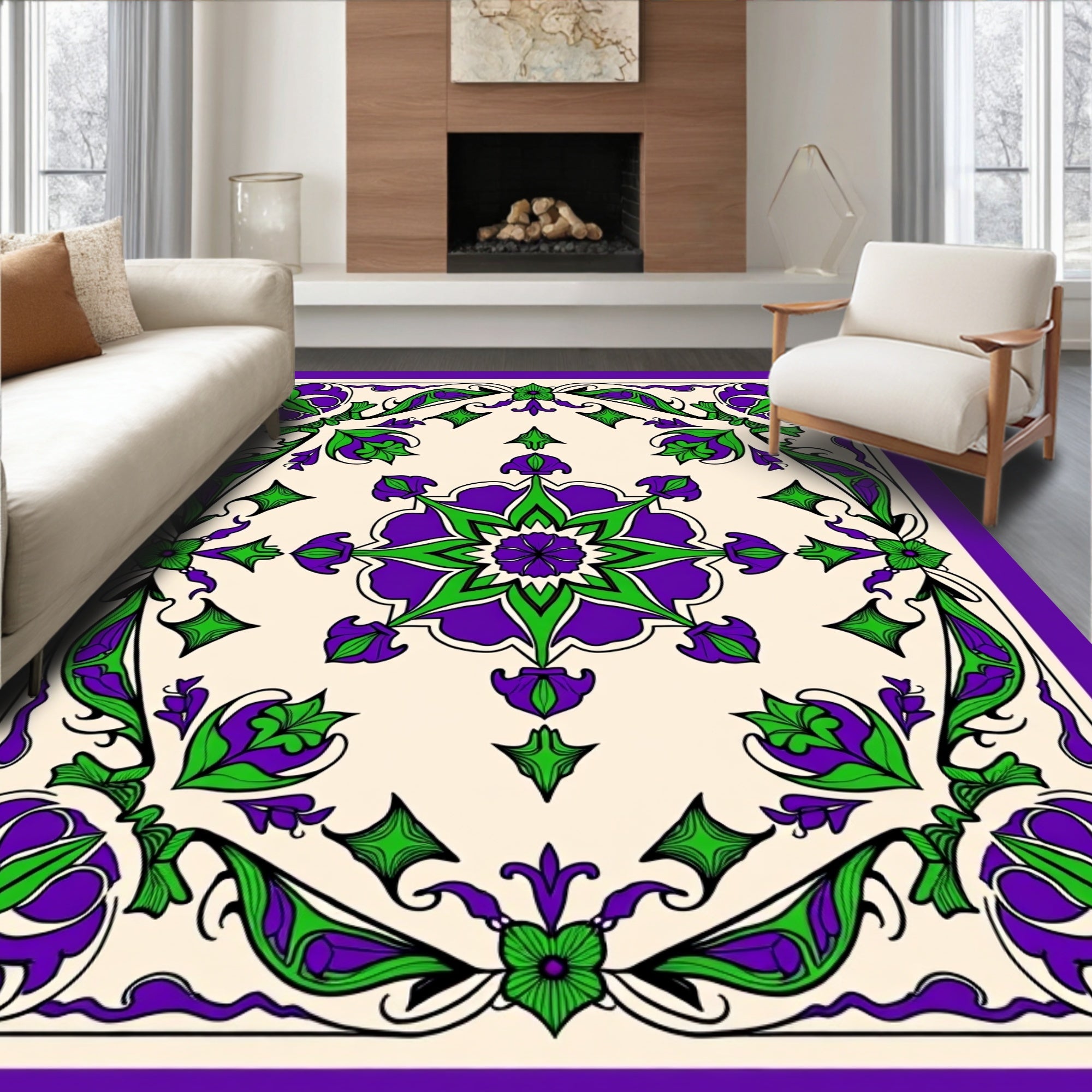 Vibrant Floral Medallion Pattern Rug