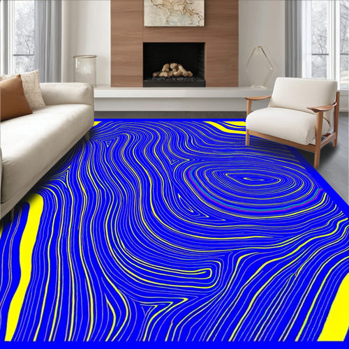 Abstract Blue Yellow Wavy Lines Rug